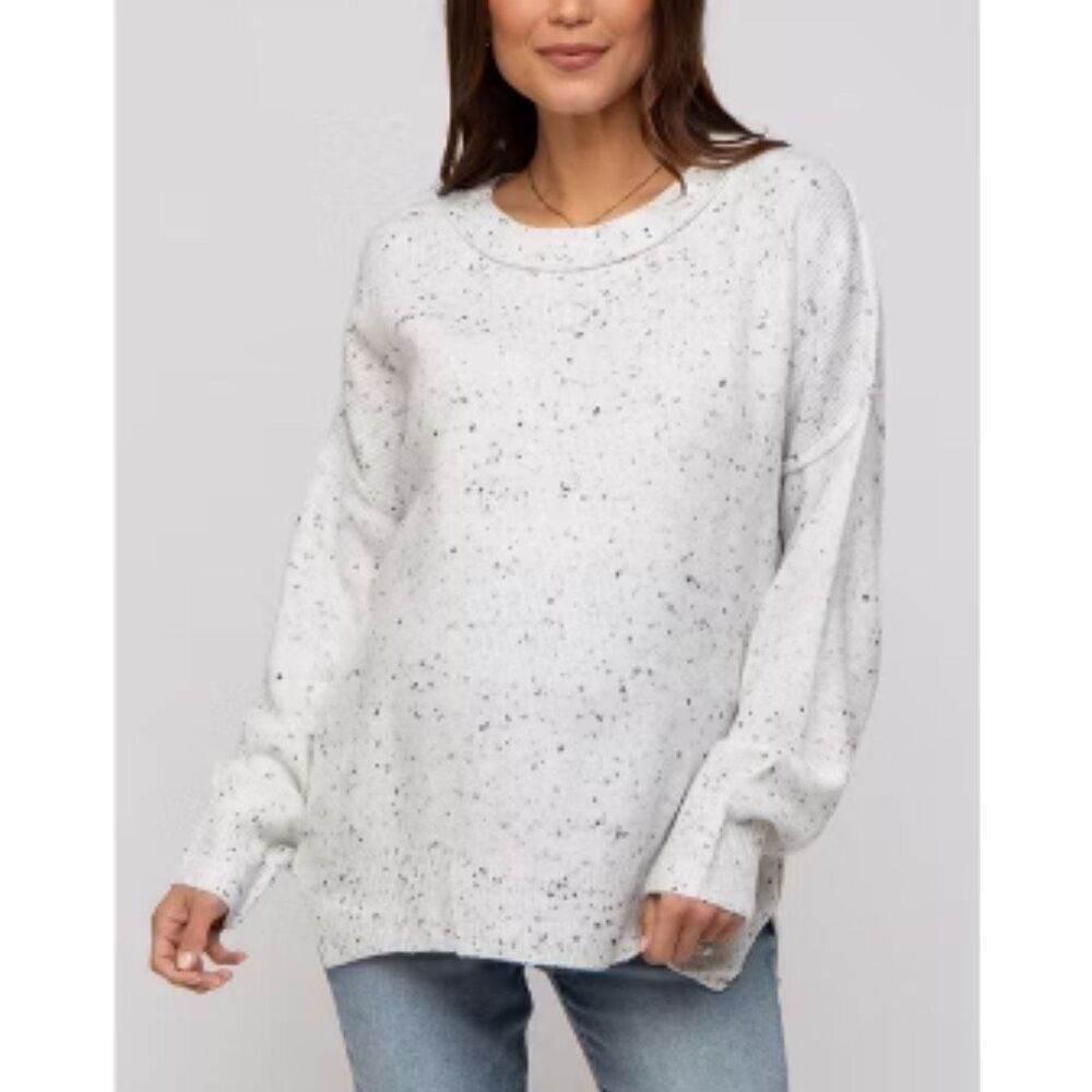 DKNY Sweater Size Large Crewneck Pullover‎ White Speckled Long Sleeve